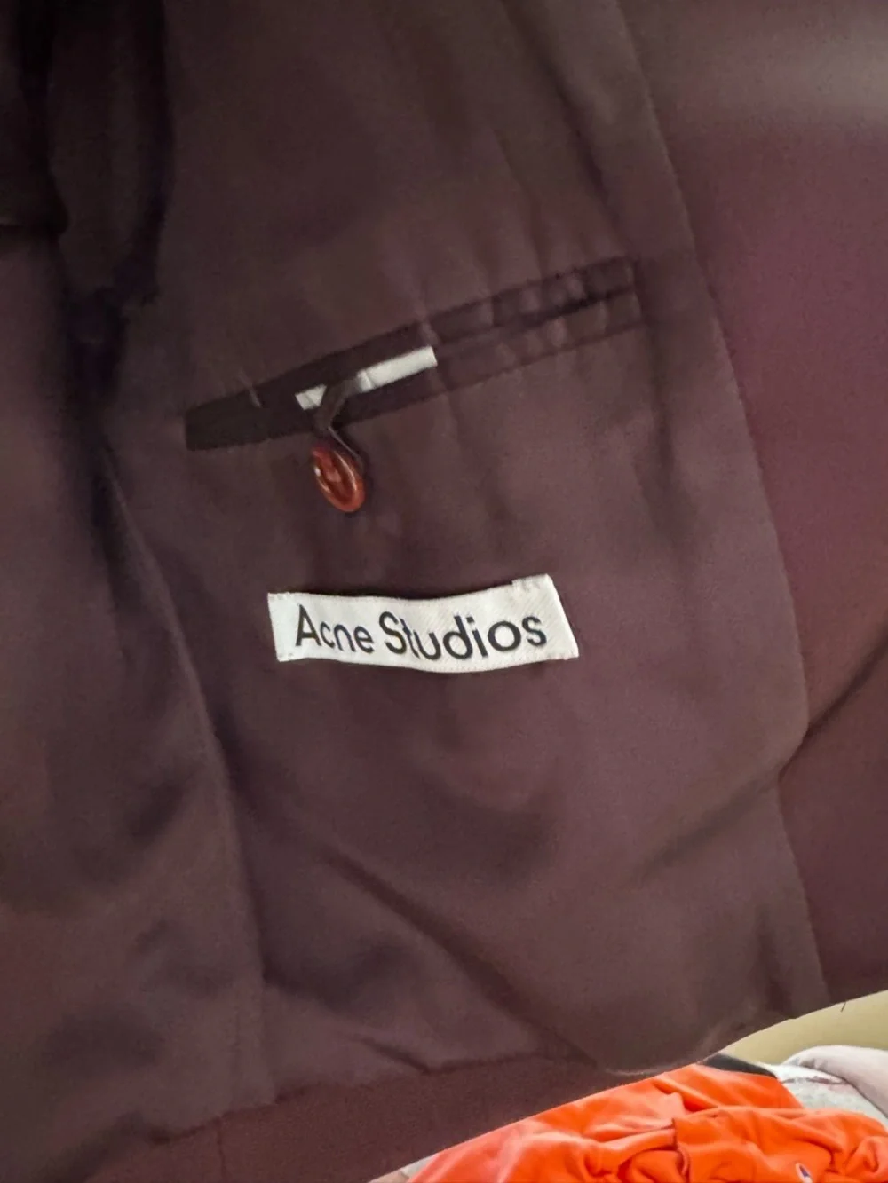 Acne Studios Burgundy Cropped Double-Breasted Oversized Blazer with Satin Lapels - Picture 4 of 4